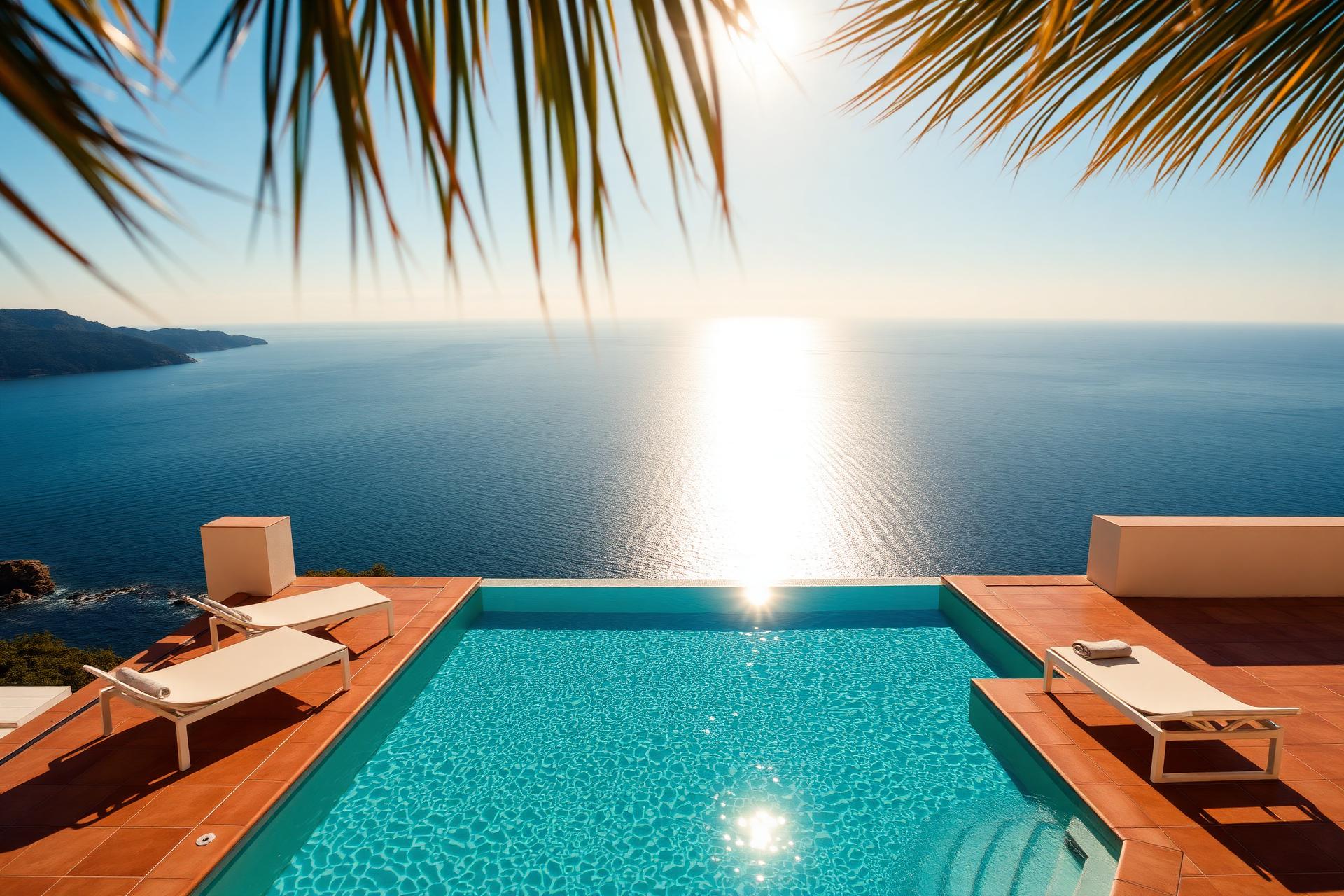 Riviera villa pool at golden hour