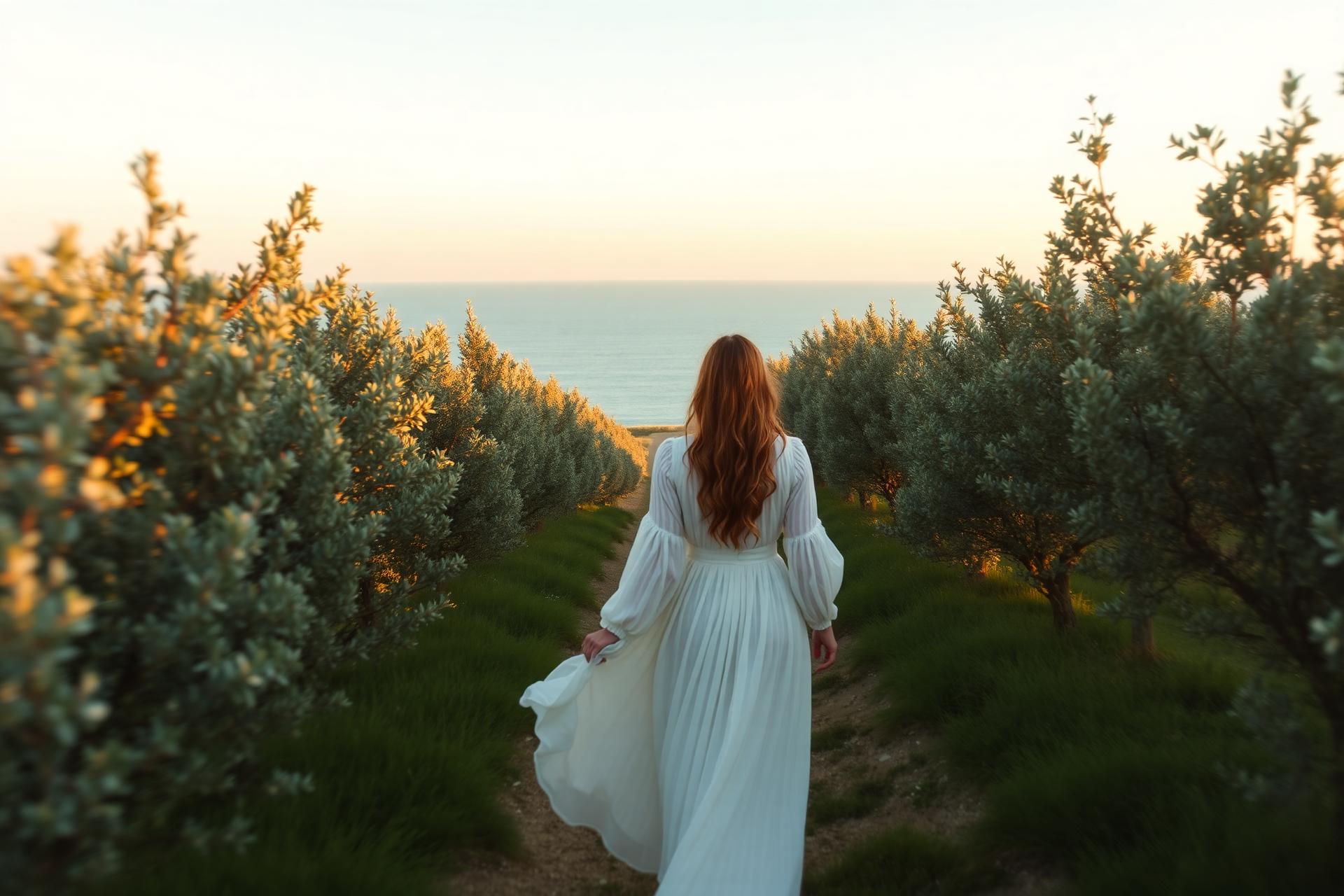 Olive grove path to the sea